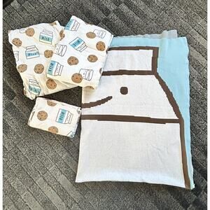 Land Of Nod Milk + Cookies Twin Size‎ 4pc Bedding Set 100% Organic Cotton